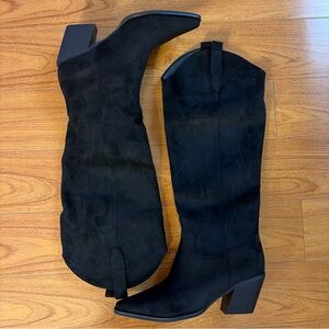 Women’s iiimmu Black Embroidered Cowgirl Boots Sz 10 Microsuede New W/box